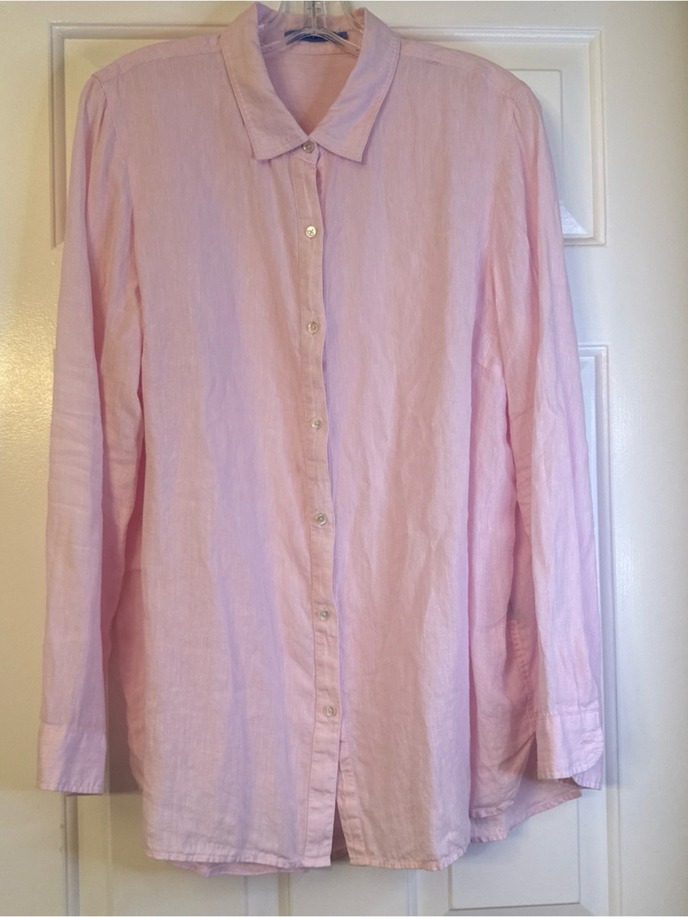 J.McLaughlin Linen Pink Button Front Shirt XL Coastal Preppy Lightweight